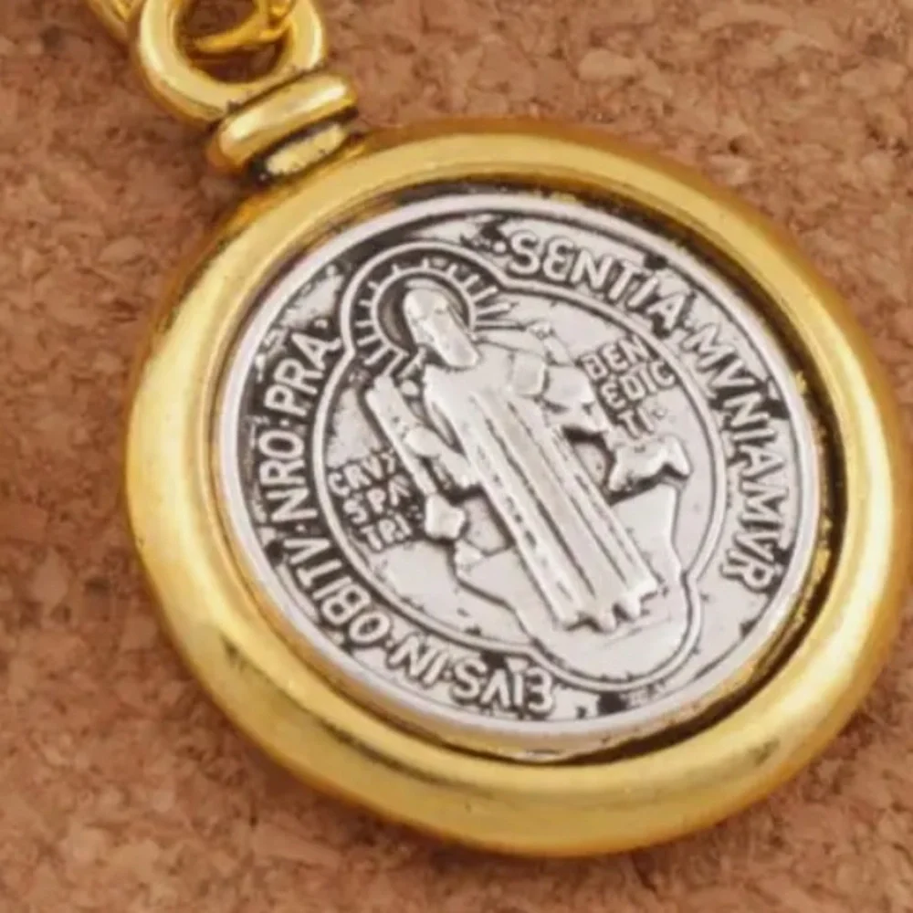 copy . Handmade stainless steel gold color necklace with st Benedict medal charm - Picture 7 of 15
